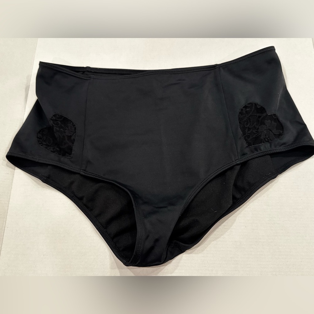 Kirra High Waisted Heart Lace Bathing Suit Bottoms Bikini Bottom Large Black